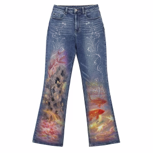 "Myst Mystic Goth Cross" & Symmetrical Eagle Printed Denim Jeans by JR JEANIUS WEAR