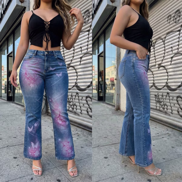 Myst Mystic Deconstructed Star & Bottle Cap Printed Denim Jeans collection product photo