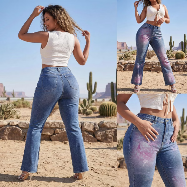 Myst Mystic Deconstructed Star & Bottle Cap Printed Denim Jeans collection product photo