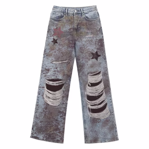 "Starry Sausage Dog" Destroyed Grunge Printed Denim Jeans by JR JEANIUS WEAR
