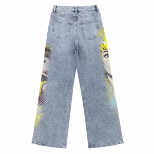 “Pop Art Gossip” Vintage Comic & Spray Paint Printed Denim Jeans