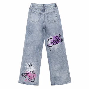 “Street Rhythm” Music Graffiti & Paint Splatter Printed Denim Jeans