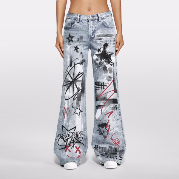 "Rising Star" Graffiti Sketch & Barcode Printed Denim Jeans collection product photo