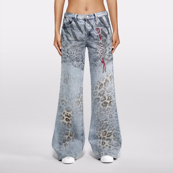 "Wild Instinct" Animal Print Patchwork Printed Denim Jeans collection product photo