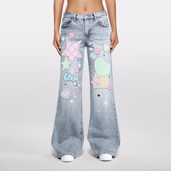 "Pastel Dream" Y2K Star & Heart Printed Denim Jeans collection product photo
