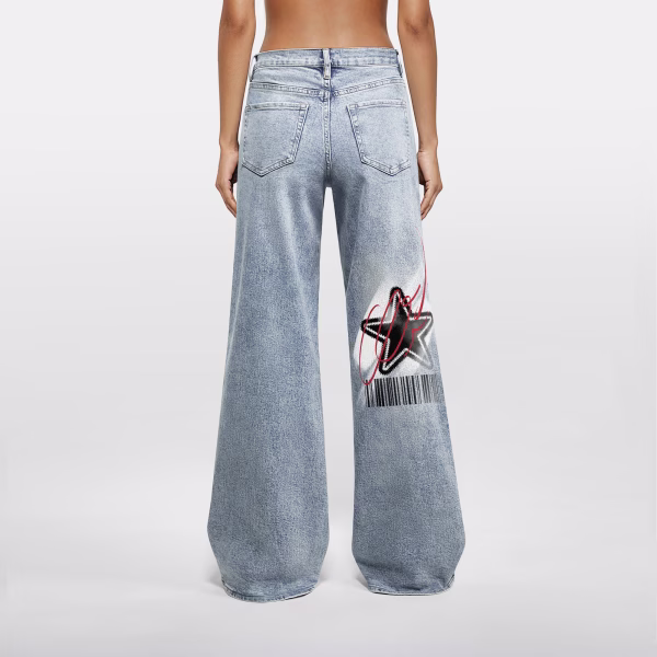 "Rising Star" Graffiti Sketch & Barcode Printed Denim Jeans collection product photo