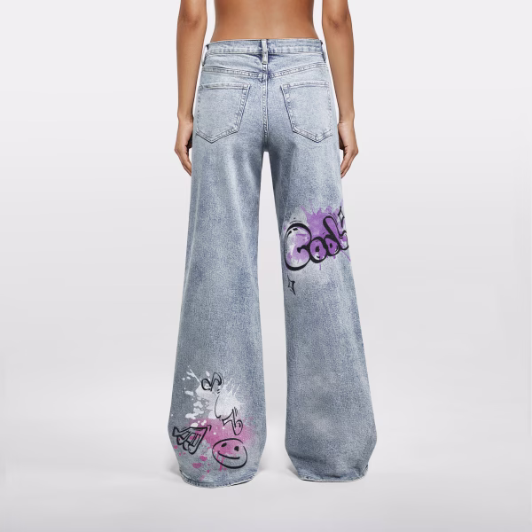 "Street Rhythm" Music Graffiti & Paint Splatter Printed Denim Jeans collection product photo