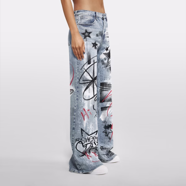 "Rising Star" Graffiti Sketch & Barcode Printed Denim Jeans collection product photo