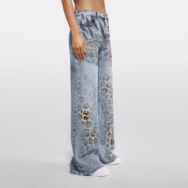 "Wild Instinct" Animal Print Patchwork Printed Denim Jeans collection product photo