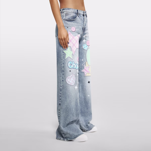"Pastel Dream" Y2K Star & Heart Printed Denim Jeans collection product photo