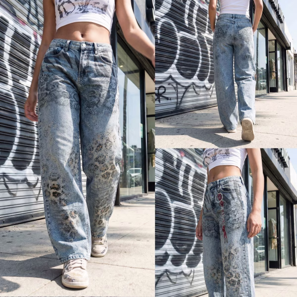 "Wild Instinct" Animal Print Patchwork Printed Denim Jeans collection product photo