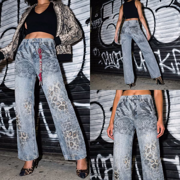 "Wild Instinct" Animal Print Patchwork Printed Denim Jeans collection product photo