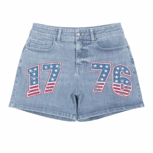 "Vintage 1776" Americana Flag & Star Printed Denim Shorts by JR JEANIUS WEAR