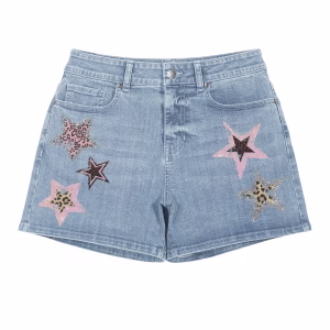 "Leopard Glam" Glitter Star Animal Print Denim Shorts by JR JEANIUS WEAR