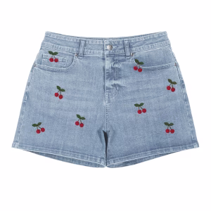 "Sweet Cherry" All-Over Print Retro Denim Shorts by JR JEANIUS WEAR