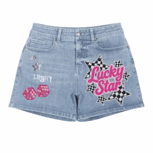 "Lucky Star" Checkerboard & Dice Printed Denim Shorts by JR JEANIUS WEAR