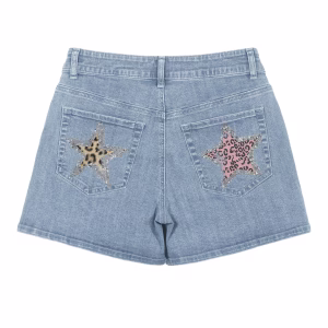 “Leopard Glam” Glitter Star Animal Print Denim Shorts