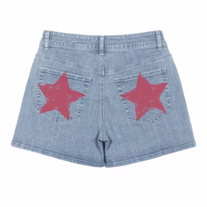 “Vintage 1776” Americana Flag & Star Printed Denim Shorts