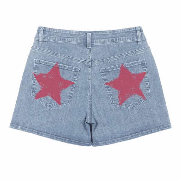 "Vintage 1776" Americana Flag & Star Printed Denim Shorts collection product photo