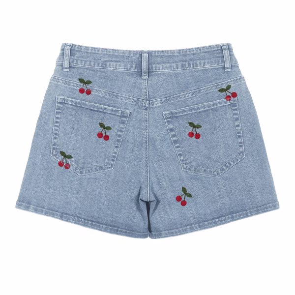 "Sweet Cherry" All-Over Print Retro Denim Shorts collection product photo