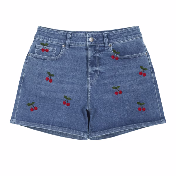 "Sweet Cherry" All-Over Print Retro Denim Shorts collection product photo