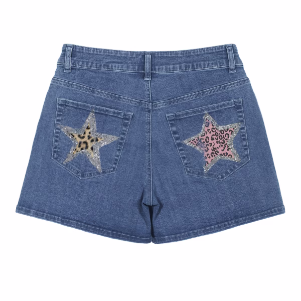 "Leopard Glam" Glitter Star Animal Print Denim Shorts collection product photo