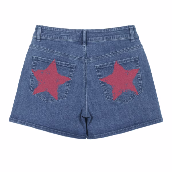 "Vintage 1776" Americana Flag & Star Printed Denim Shorts collection product photo