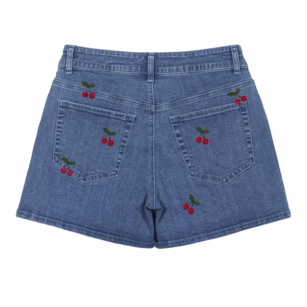 "Sweet Cherry" All-Over Print Retro Denim Shorts collection product photo