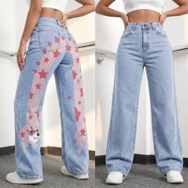 "Starry Slinky Dog" U-Shaped Back Printed Wide-Leg Jeans collection product photo