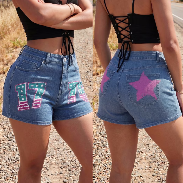 "Vintage 1776" Pop-Punk Americana Printed Denim Shorts collection product photo