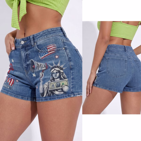 "Liberty Pop Art" Born 74 & Statue Printed Denim Shorts collection product photo