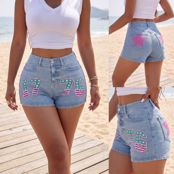 "Vintage 1776" Pop-Punk Americana Printed Denim Shorts collection product photo