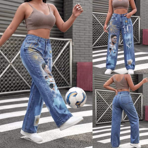 "Legend's Legacy" Argentina Soccer Tribute Wide-Leg Printed Denim Jeans collection product photo