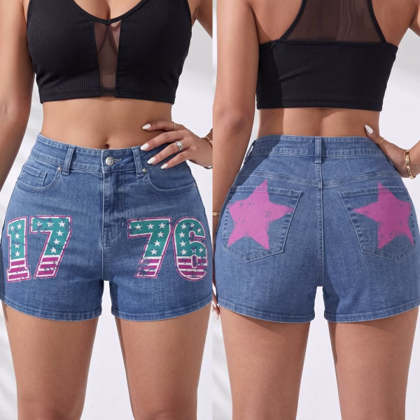 "Vintage 1776" Pop-Punk Americana Printed Denim Shorts collection product photo