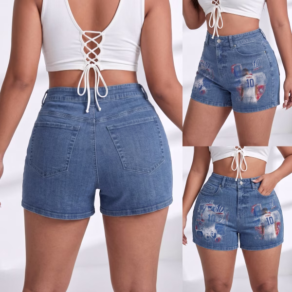 "France No. 10" Vintage Soccer Collage Denim Shorts collection product photo