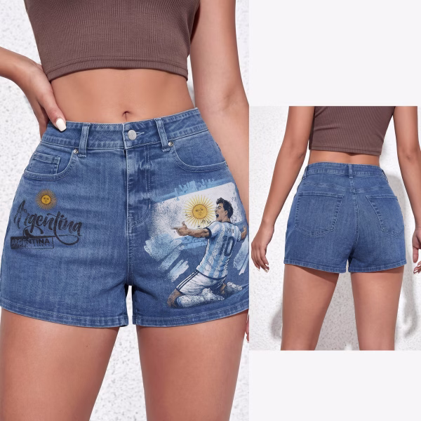 "Albiceleste Glory" Argentina Soccer Player Printed Denim Shorts collection product photo
