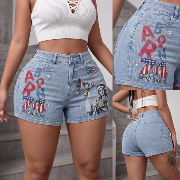 "Liberty Pop Art" Born 74 & Statue Printed Denim Shorts collection product photo