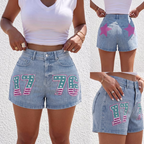 "Vintage 1776" Pop-Punk Americana Printed Denim Shorts collection product photo