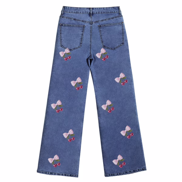 "Coquette Cherry Bow" All-Over Printed Denim Jeans collection product photo