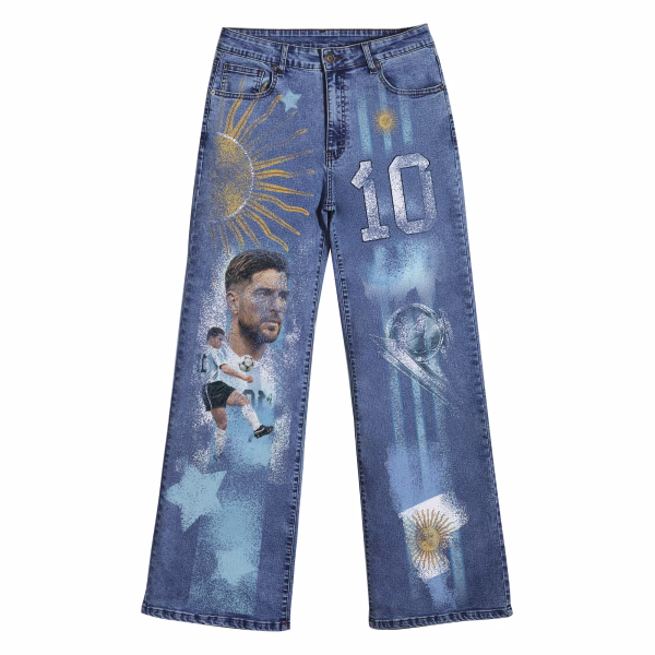 "Legend's Legacy" Argentina Soccer Tribute Wide-Leg Printed Denim Jeans collection product photo