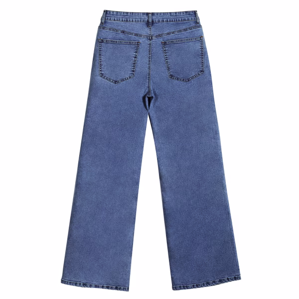 "Oriental Spring" Blossom & Bluebird Wide-Leg Printed Denim Jeans collection product photo