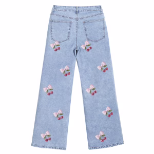 “Coquette Cherry Bow” All-Over Printed Denim Jeans