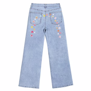 "Hidden Meadow" Floral Arch Wide-Leg Printed Denim Jeans by JR JEANIUS WEAR