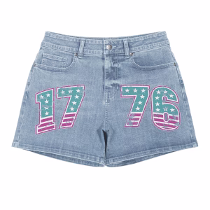 "Vintage 1776" Pop-Punk Americana Printed Denim Shorts by JR JEANIUS WEAR