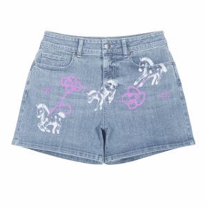 "Pixel Pony & Pink Doodle" Printed Denim Shorts by JR JEANIUS WEAR