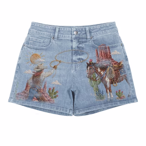 Western Cowboy & Horse Denim Shorts by JR JEANIUS WEAR