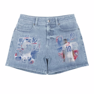 "France No. 10" Vintage Soccer Collage Denim Shorts by JR JEANIUS WEAR