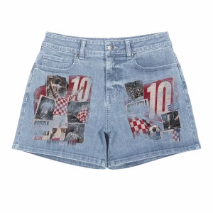 "Croatia No. 10" Vintage Soccer Collage Denim Shorts by JR JEANIUS WEAR