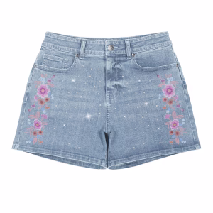 "Fairy Sparkle" Floral & Rhinestone Printed Denim Shorts by JR JEANIUS WEAR