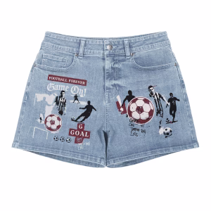 "Game On" Vintage Soccer Graphic Blokecore Denim Shorts by JR JEANIUS WEAR